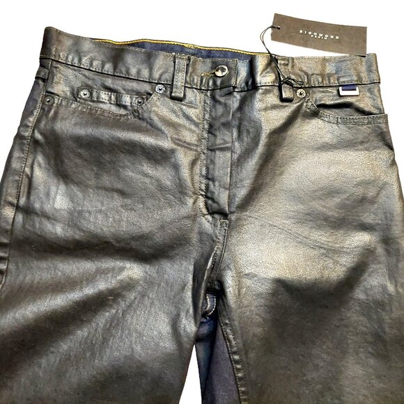 John Richmond Dual-Tone Coated Denim Front & Blue Denim Back Jeans Sz 28 NWT - Picture 3 of 10